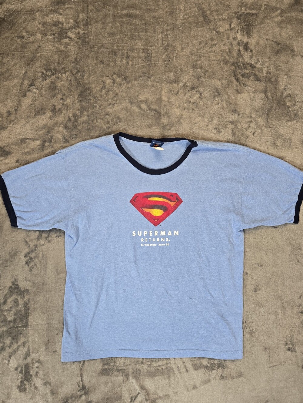 Vintage Y2K Dc Comics Superman Returns Movie Promo Ringer T Shirt Size XL 2006